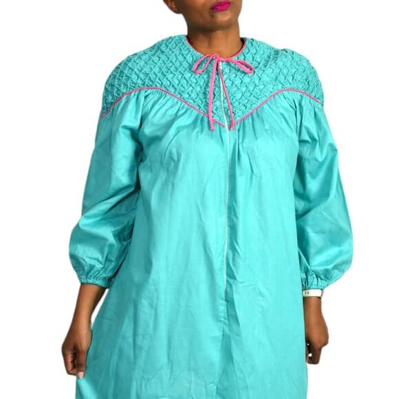 Vintage Robe House Coat Loungewear Green Gown Muumuu Lounge Dress Maxi Small - Picture 9 of 16